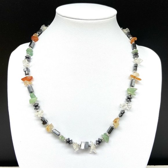 Jewelry - Hematite Necklace Gemstone Chips Beaded Green Gray Crystal Healing Stone Stones